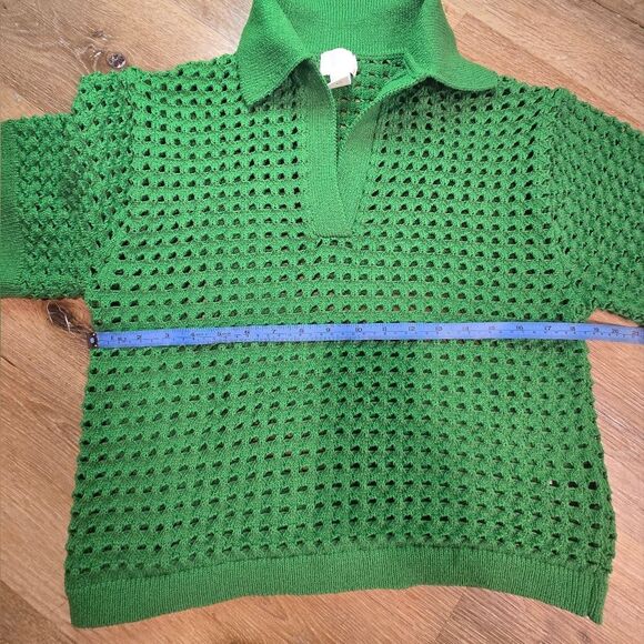 Off-the-Shoulder Green Textured Knit Sweater - Picture 4 of 8